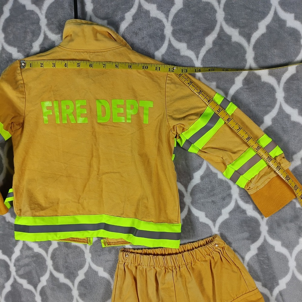 Firefighter Costume Kids 3T 4T Tan Reflective Two Piece Set Dress Up Halloween - Picture 4 of 13